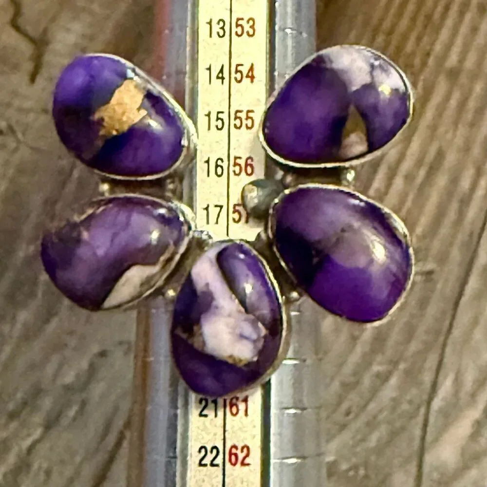 Southwestern Purple Copper Dahlia Turquoise Boho Statement Ring Sterling Silver
